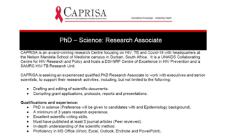 PhD Science: Research Associate