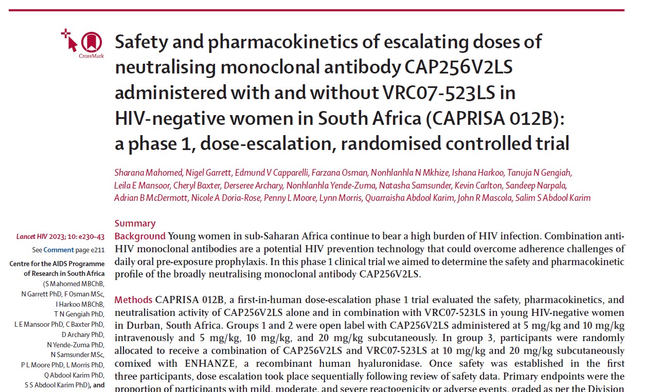 Safety and pharmacokinetics of escalating doses of neutralising monoclonal antibody CAP256V2LS...