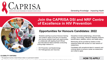 The CAPRISA: 2022 DSI-NRF Centre of Excellence in HIV Prevention Honours Fellowship