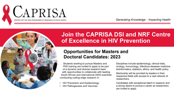 Join the CAPRISA DSI - NRF Centre of Excellence in HIV Prevention Masters and Doctoral Fellowship