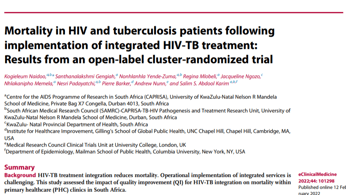 Randomised trial of the impact of HIV-TB integration quality improvement on mortality in PHC clinics in SA