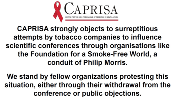 CAPRISA strongly objects to funding of scientific conferences by tobacco companies 