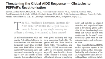 Press Release: Leading international AIDS experts call on US Congress to re-authorize PEPFAR