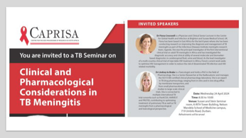 Invitation to a Seminar on: Clinical and Pharmacological Considerations in TB Meningitis 24 April